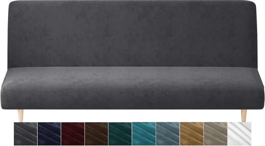 Fluwelen futon-bedekking Hoge stretch armloze bankhoezen Meubelbescherming met elastische onderkant Machinewasbaar Grijs