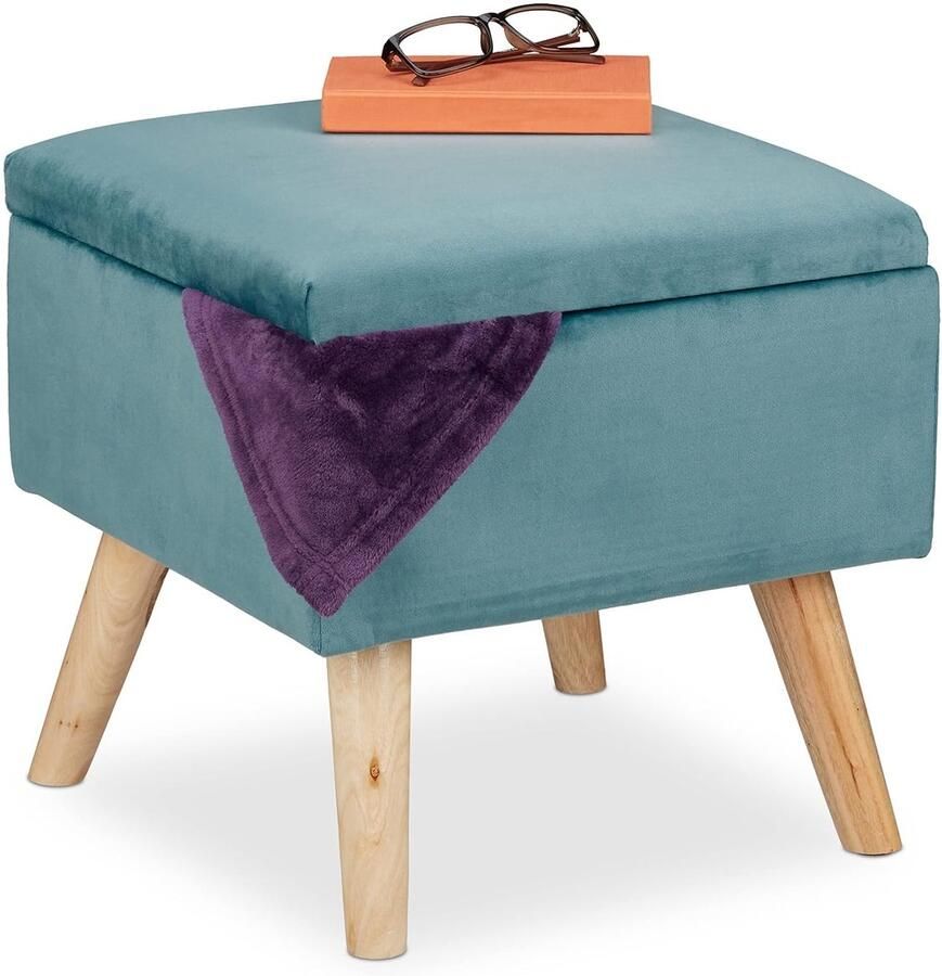Fluwelen Hocker Opbergruimte Turkoois 1 stuk