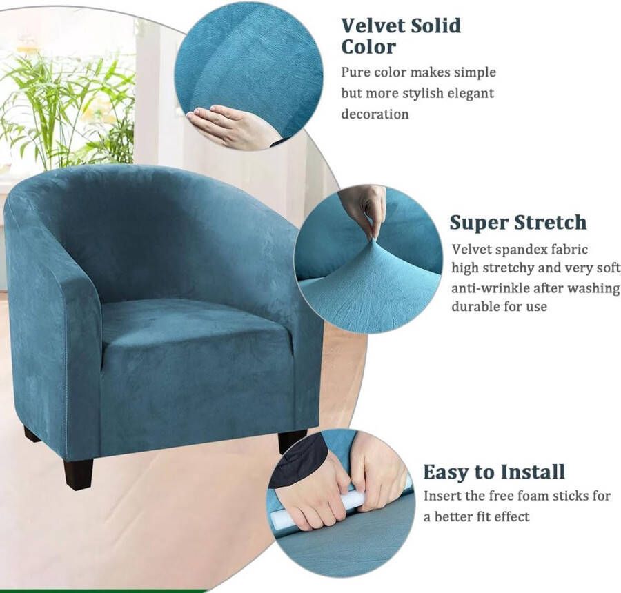 Fluwelen hoes voor kuipstoel hoge stretch clubstoelhoezen wasbare hoezen voor fauteuil bank slipcover meubelbeschermers voor eetkamer woonkamer kantoor (pauwblauw fluweel)
