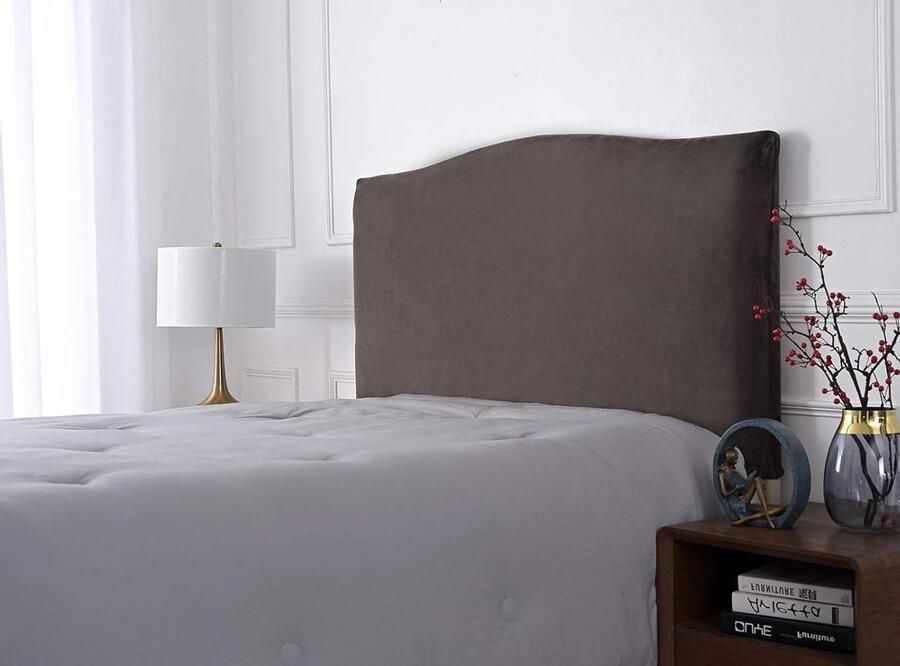 Fluwelen Hoofdbord Cover Stretch Hoofdbord Protector Koffie Grijs