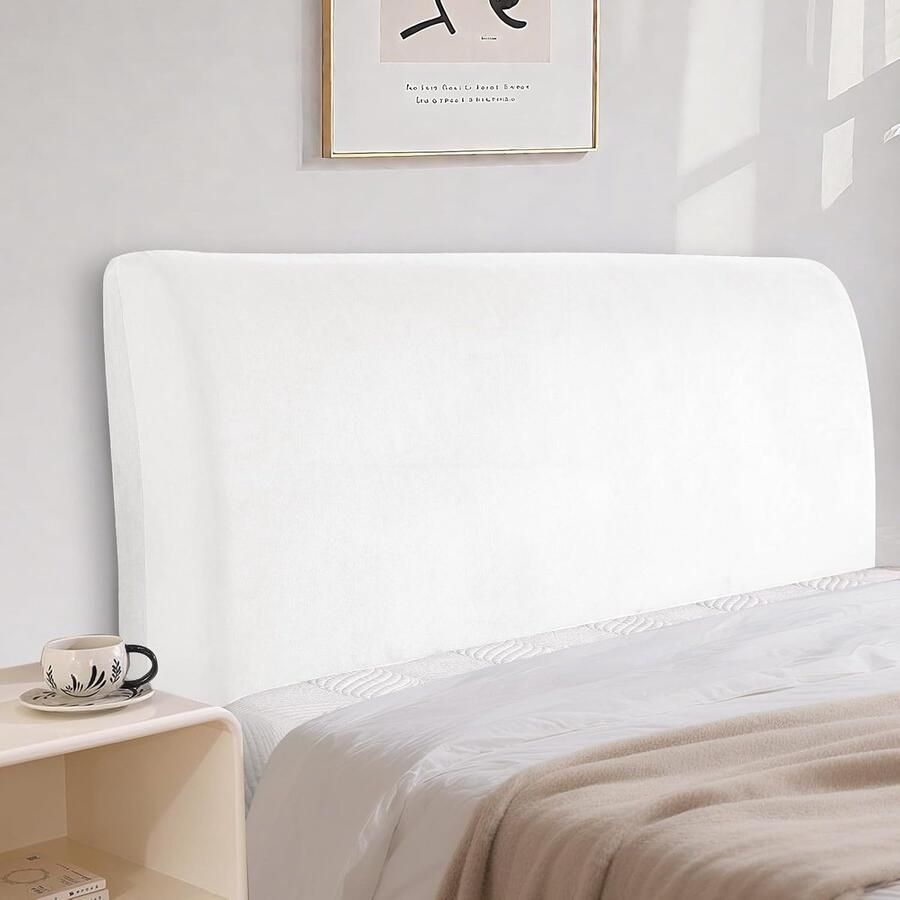 Fluwelen Hoofdbordhoes voor Bed Wasbare Elastische Effen Bescherming (120cm Wit)