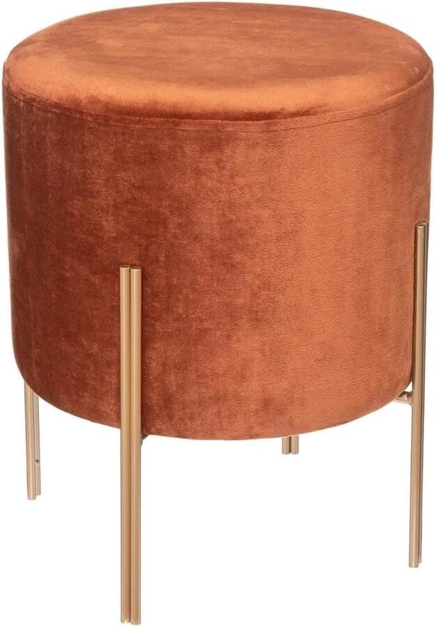 Fluwelen Kruk in Barnsteenkleur met Metalen Voet D 34 x H 40 cm