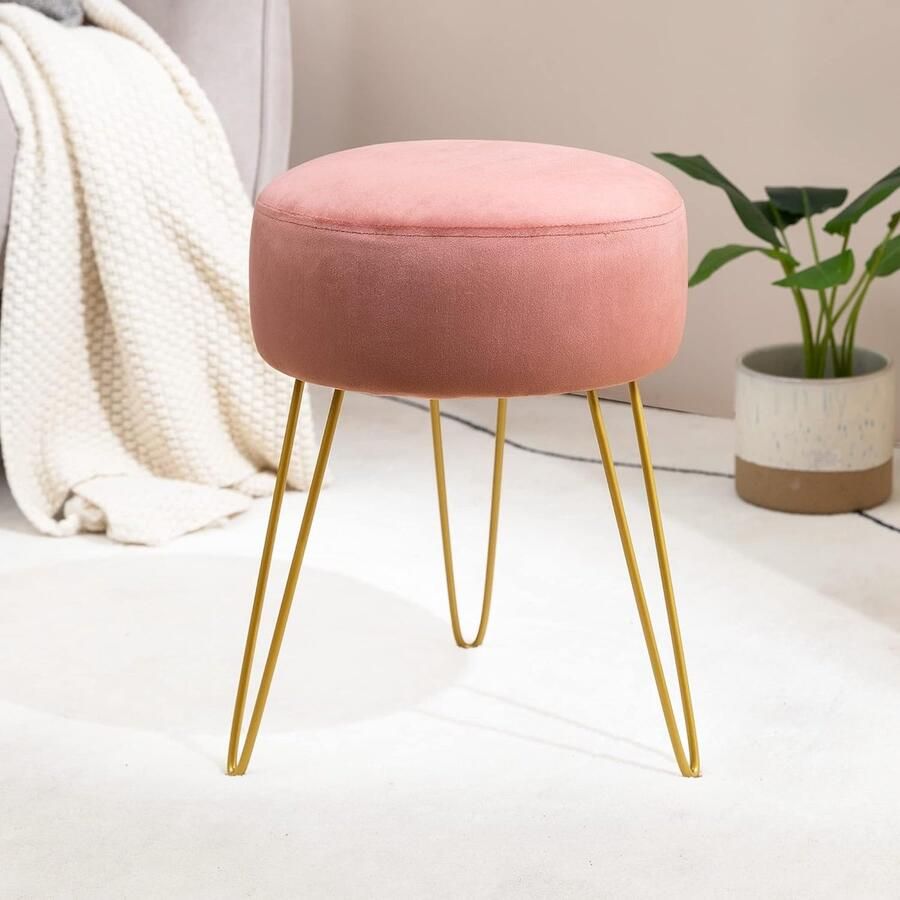 Fluwelen ronde kruk make-up kruk 1 stuk roze stoffen bekleding