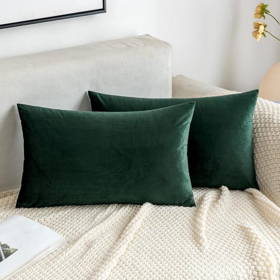 Fluwelen kussenhoes decoratieve kussenhoes bank kussenhoes rug kussenhoes verborgen ritssluiting bank slaapkamer set van 2 40 x 60 cm donkergroen kussenhoes 60x60
