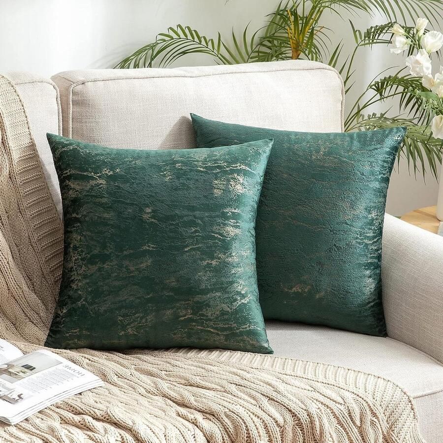 Fluwelen kussenhoezen Set van 2 stuks Moderne sierkussensloop voor bank en woonkamer Donkergroen 40 x 40 cm