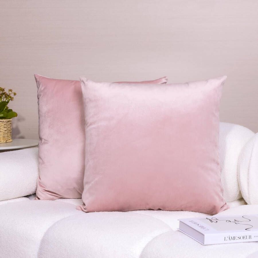 Fluwelen kussenhoezen superzachte kussenhoes 50 x 50 cm glanzend decoratief bankkussen knuffelige kussenhoes bankkussen voor bank slaapkamer roze set van 2