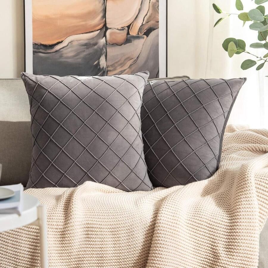 Fluwelen kussenhoezen vierkant patroon decoratieve kussenovertrek superzacht woonkamer slaapkamer bank donkergrijs 50 x 50 cm