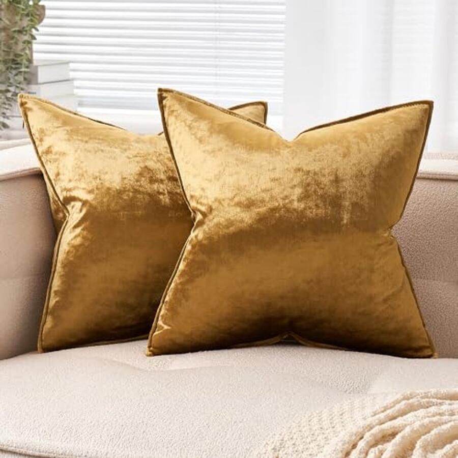 Fluwelen kussensloop 50 x 50 cm Set van 2 sierkussens met omwikkelde rand elegant en luxe voor bank en slaapkamer