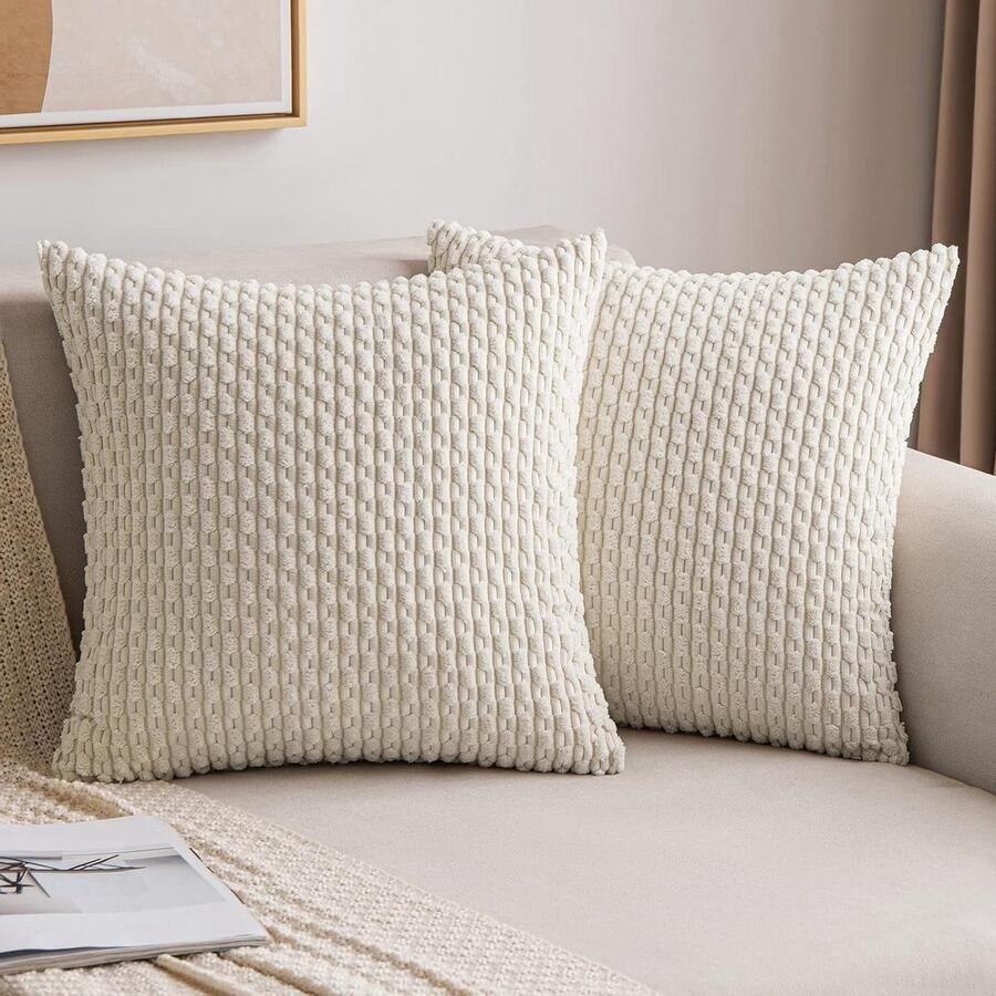 Fluwelen kussensloop decoratief modern zacht bank woonkamer slaapkamer set van 2 45 x 45 cm crèmewit