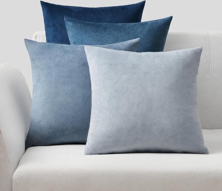 Fluwelen Kussensloop Set van 4 Decoratie voor Bank en Slaapkamer Blauw 40 x 40 cm