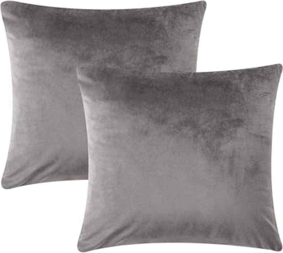 Fluwelen kussenslopen 45 x 45 cm 2 stuks decoratieve grijze kussenslopen voor bank en slaapkamer met onzichtbare ritssluiting