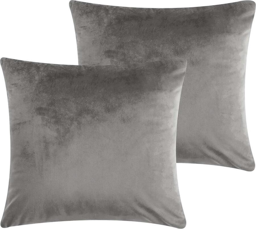 Fluwelen kussenslopen 45 x 45 cm 2 stuks vierkante grijze decoratieve kussensloop voor bank slaapkamer woonkamer met ritssluiting