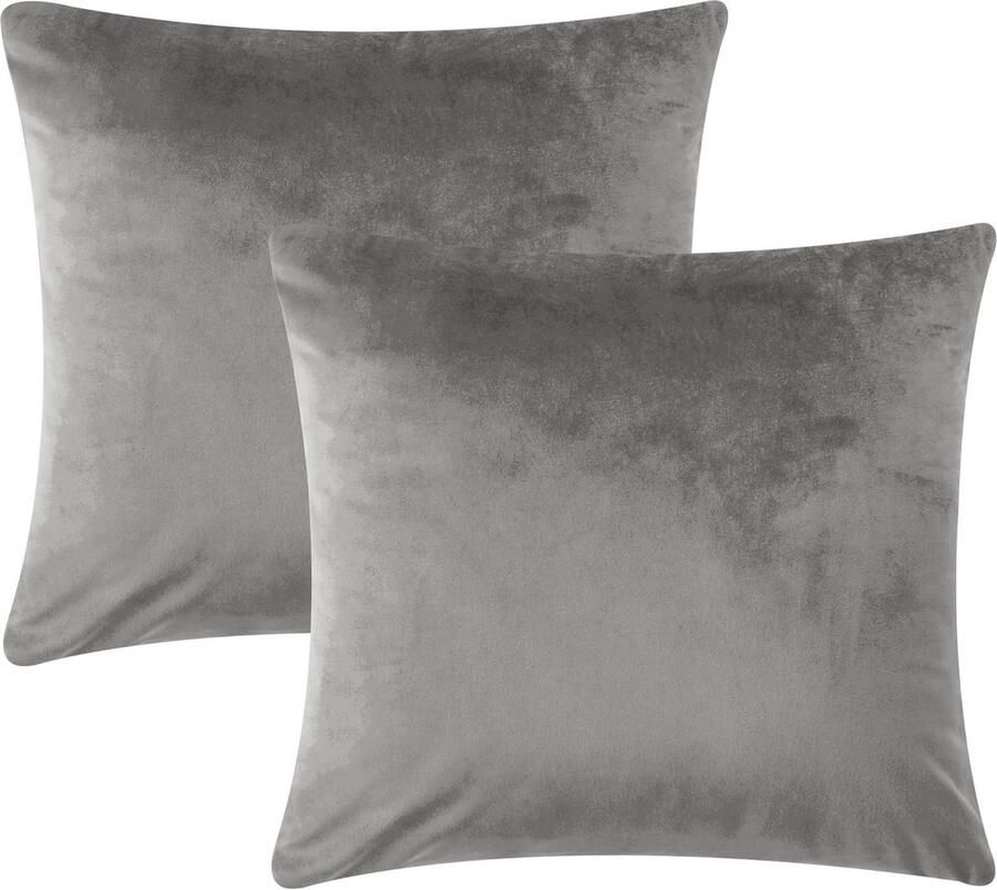 Fluwelen Kussenslopen 45 x 45 cm Set van 2 Decoratieve Grijze Kussenhoezen voor Bank en Slaapkamer
