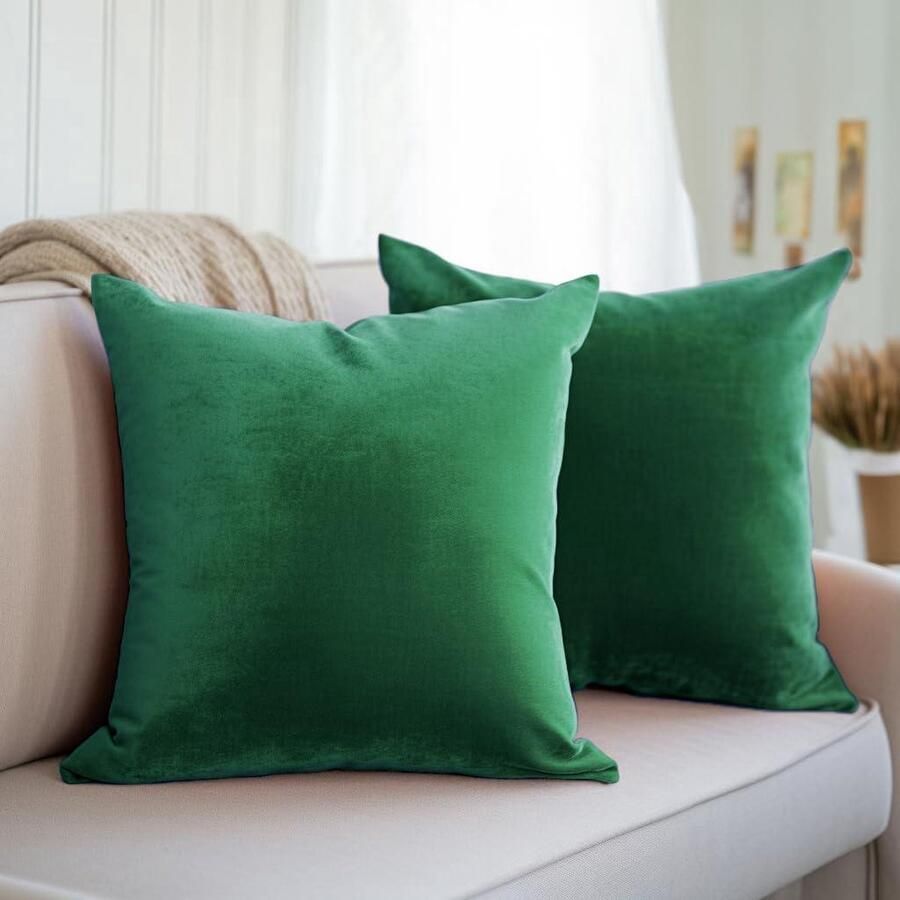 Fluwelen kussenslopen set groen geschikt voor bank en stoel 2 stuks 40 x 40 cm
