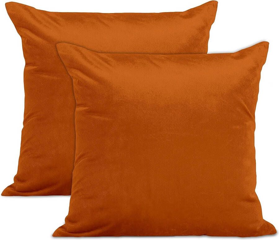 Fluwelen kussenslopen Set van 2 (60 x 60 cm) oranje-effen gekleurd zacht en glad wasbaar vierkant grote kussenhoezen voor bank stoel bed en woonkamer