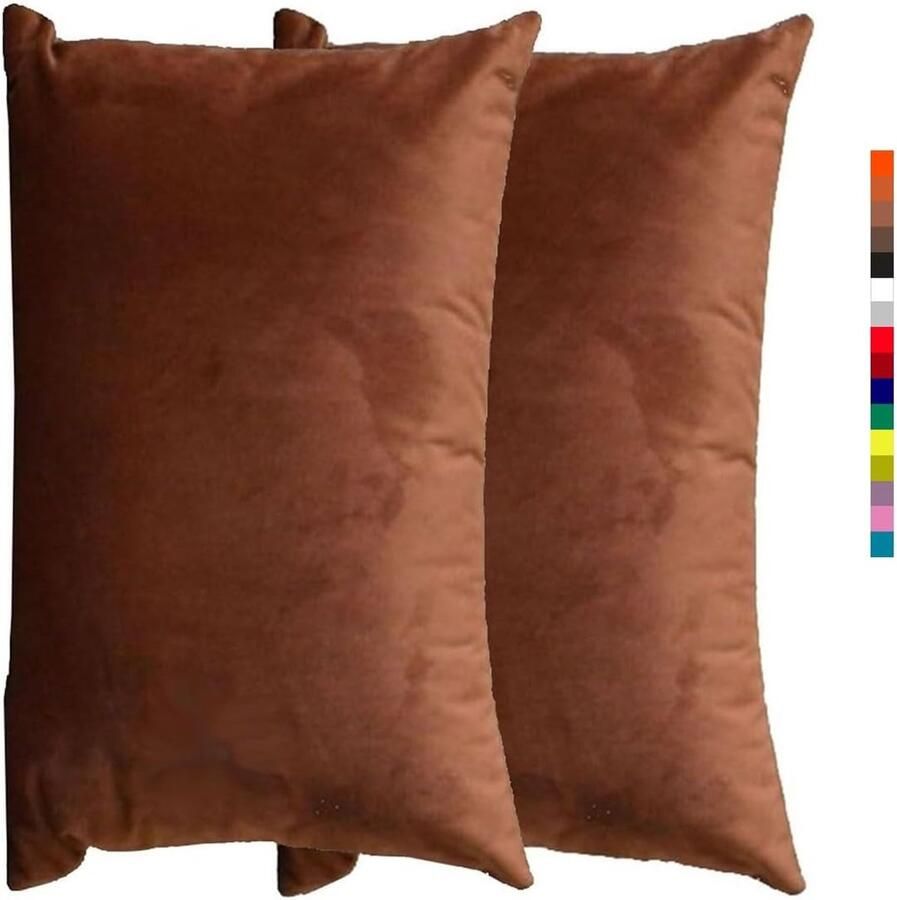 Furnibella -Fluwelen Kussenslopen – Set van 2 – bruin – Zacht & Elegant – Sierkussens voor Bank of Slaapkamer – 50 x 70 cm