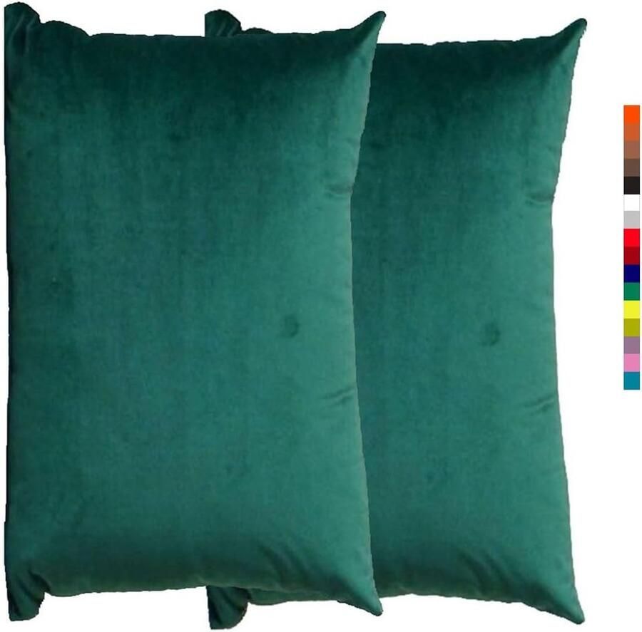 Furnibella -Fluwelen Kussenslopen – Set van 2 – donkergroen– Zacht & Elegant – Sierkussens voor Bank of Slaapkamer – 50 x 70 cm