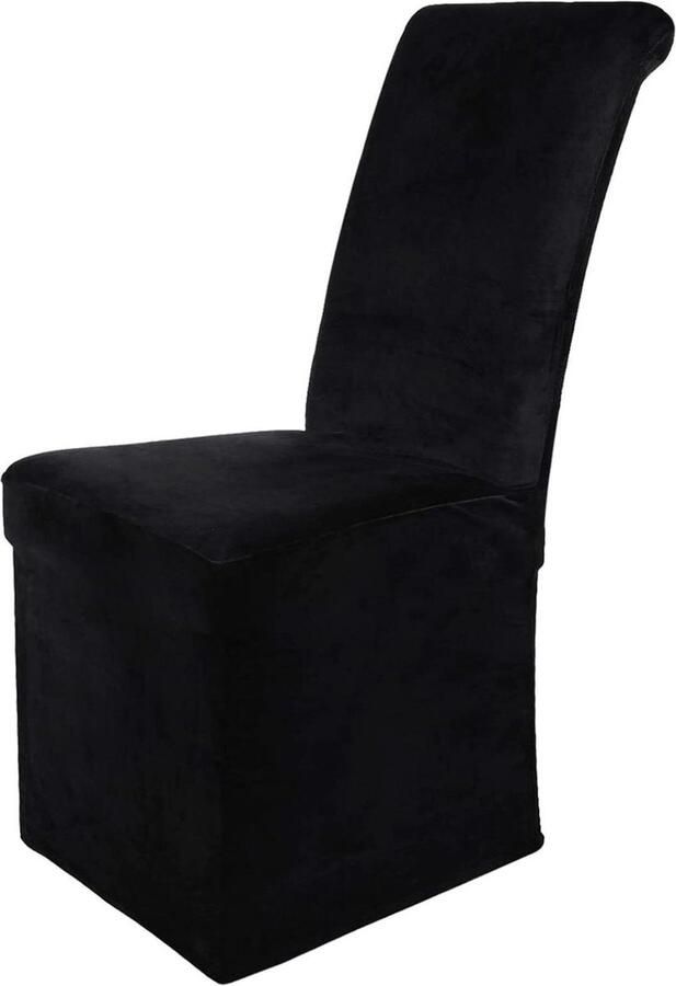 Fluwelen lange stretch eetkamerstoelhoezen pluche wasbaar en afneembaar zwart set van 2 Stoelhoezen
