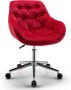 Fluwelen Ontspannen Fauteuil In Hoogte Verstelbare Bureaustoel met Rolwieltjes Ergonomische Half Leuning Accent Stoel met Gestoffeerde Zitting &Tufted Oppervlak voor Slaapkamer Vitrinekastje Studeerkamer (Rood) - Thumbnail 1