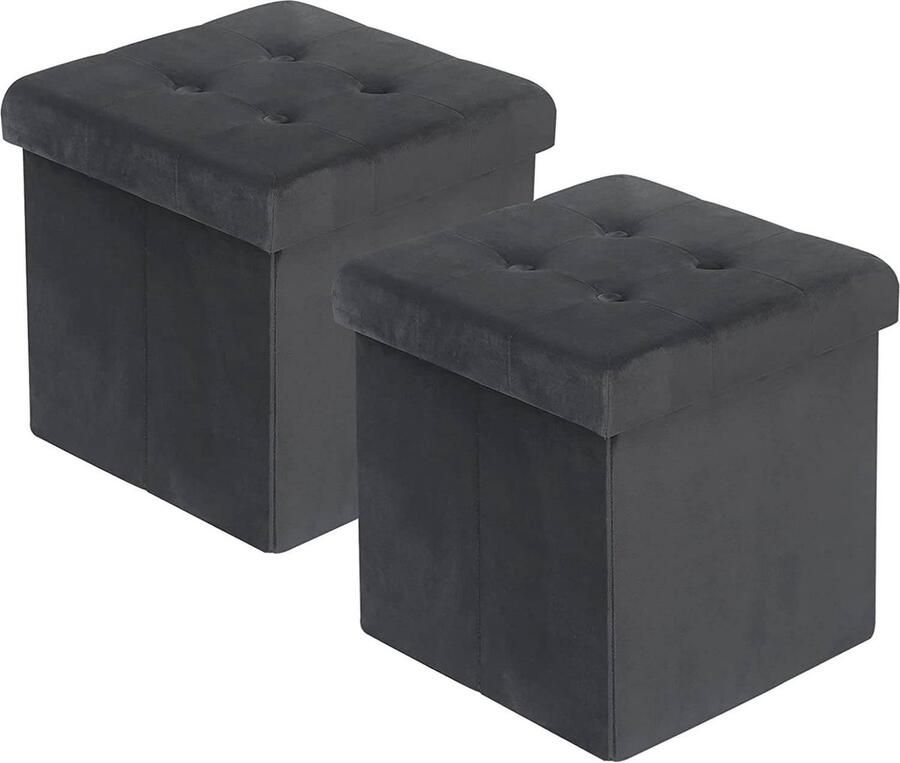 Rootz Living Rootz Fluwelen opbergkrukset Kubuszit Opvouwbare poef Grote opslagcapaciteit 37 5 cm x 38 cm x 37 5 cm Pak van 2