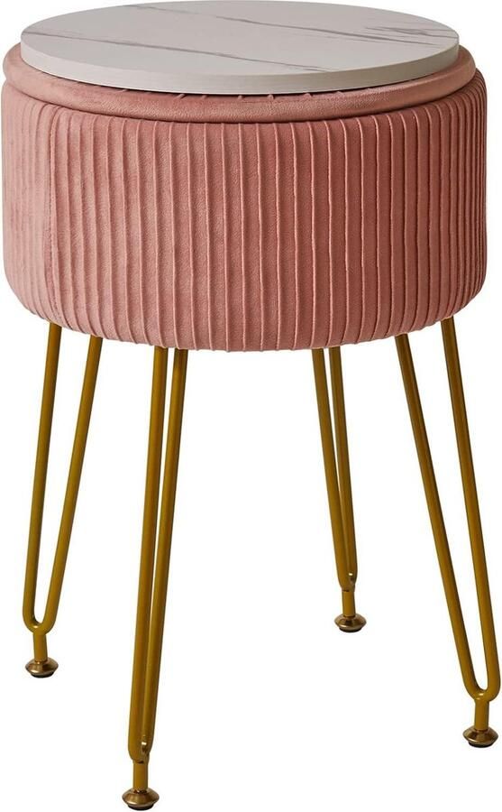 Opslag Voetsteun Kruk Ottomaanse Make-up Vanity Kruk Fluwelen Roze Gouden Stalen Benen