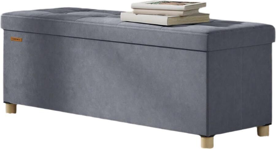 Fluwelen opslagstoel Ottoman voetenbank max capaciteit 300 kg 38 cm x 110 cm x 40 cm 112l grijs