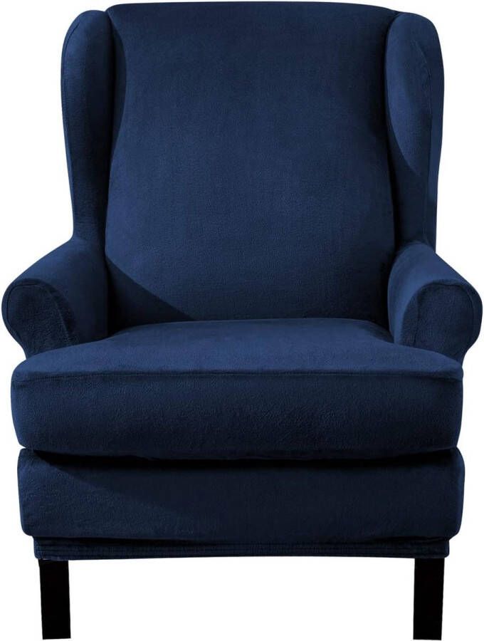 Fluwelen optische stoelhoes fauteuilhoes elastische stretchhoes voor vleugelstoel donkerblauw