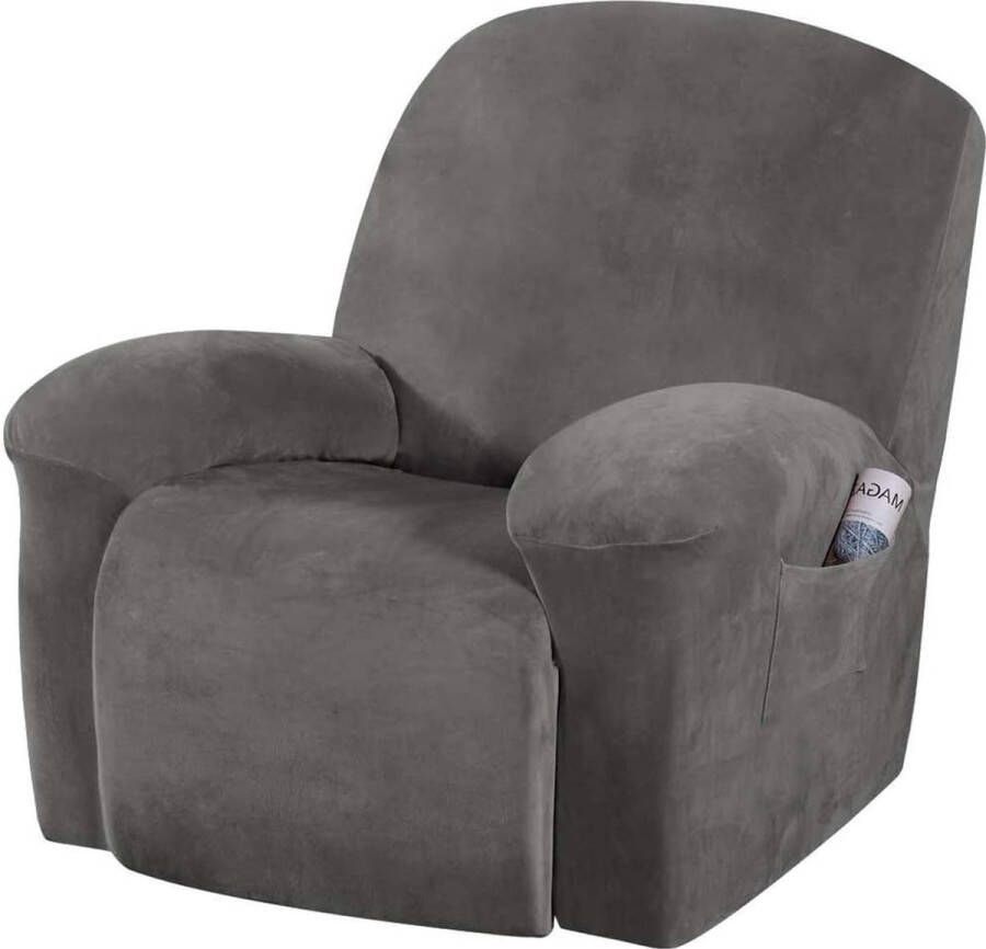 Fluwelen optische stretchhoes voor relaxstoel fauteuilhoes complete stoelbeschermer elastische hoes voor televisiestoel ligstoel (grijs)