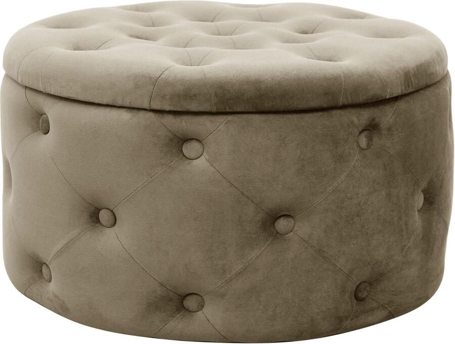Fluwelen ottoman Alia voetenbankje plank voor kleine spullen modern met velours bekleed gewatteerde decoratieve ottoman voor de woonkamer en slaapkamer beige