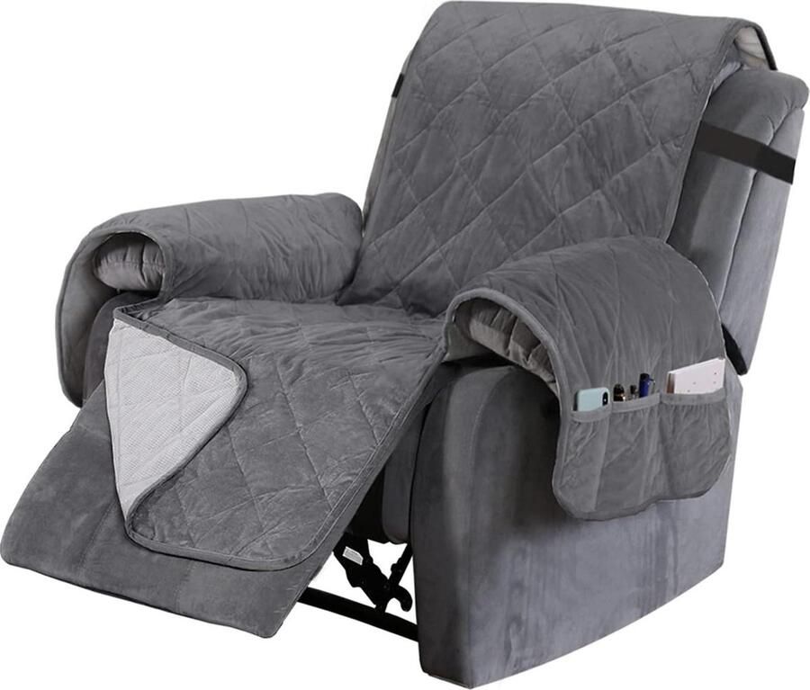 Fluwelen pluche bankhoes fauteuil Cover antislip sofa Slipcover gewatteerde meubelhoes wasbare bankhoes beschermer grijs