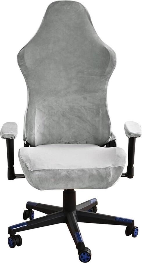 Fluwelen Pluche Gaming Stoelhoezen met Armsteun Covers Lichtgrijs