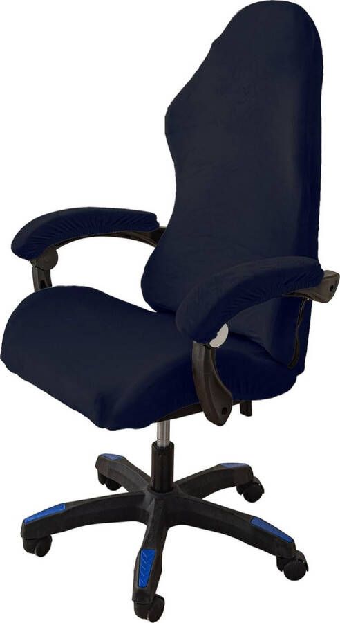 Fluwelen pluche gamingstoelhoezen 4 stuks bureaustoel draaistoel overtrek met armleuningen stoelrug rekbare stoelhoezen voor computer-gamestoel bureaustoel zonder stoel marineblauw