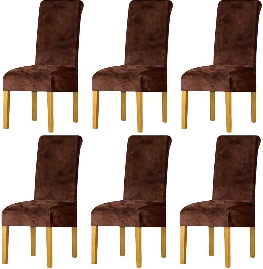Ibenzoa Set van 6 Luxe Fluwelen Stretch Stoelhoezen voor Eetkamerstoelen in Donker Koffie