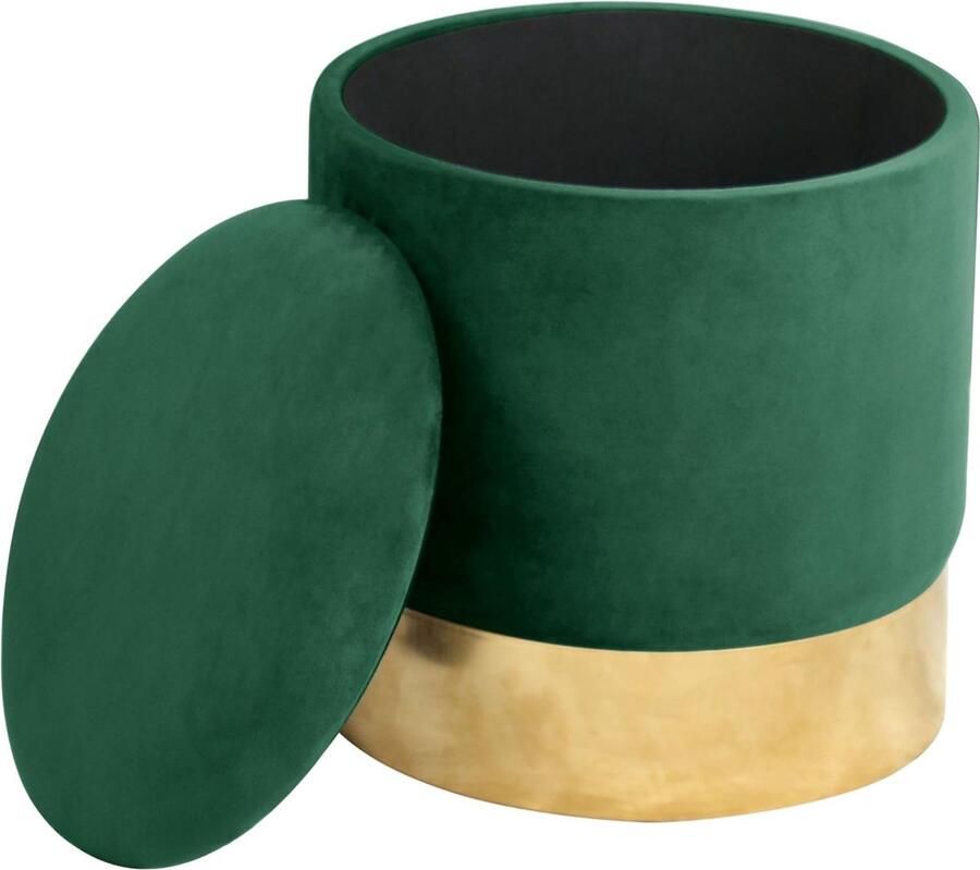 Fluwelen poef goud voetenbank plank voor kleine voorwerpen modern velours gevoerd decoratieve poef metalen bodem voor de woonkamer en slaapkamer fles groen