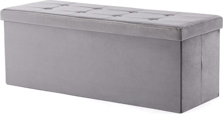 Fluwelen poef met opbergruimte voetenbank geschikt voor woonkamer en slaapkamer 1 stuk grijs eventueel opvouwbaar 110 x 40 x 40 cm