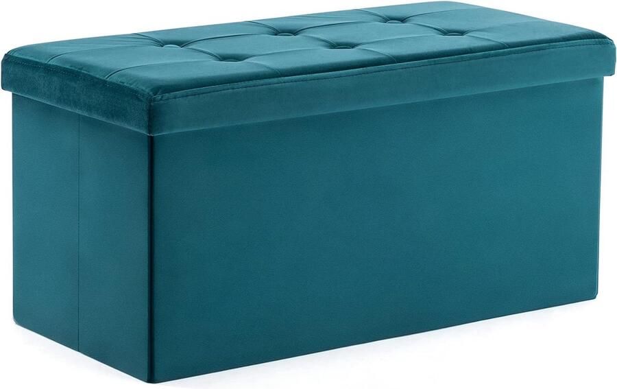Fluwelen poef opvouwbare Ottomaanse voetenbank met opbergruimte speelgoedkist met deksel opvouwbare voetenbank stoel voor de woonkamer slaapkamer (82 x 40 x 40 cm groenblauw groot)