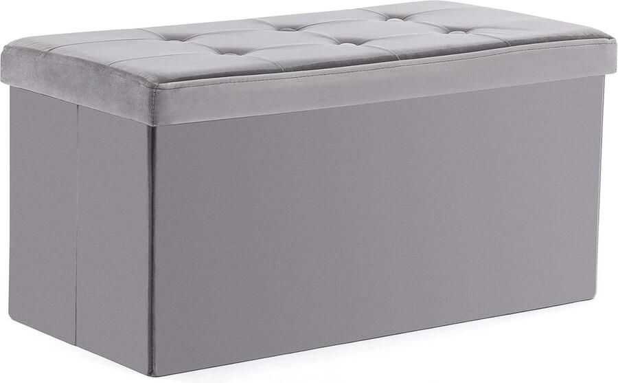 Fluwelen poef opvouwbare Ottomaanse voetenbank met opbergruimte speelgoedkist met deksel opvouwbare voetenbank stoel voor de woonkamer slaapkamer (82 x 40 x 40 cm grijs groot)