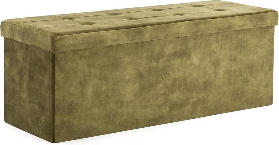 Fluwelen poef opvouwbare Ottomaanse voetenbank met opbergruimte speelgoedkist met deksel opvouwbare voetenbank stoel voor de woonkamer slaapkamer (110 x 40 x 40 cm olijfgroen extra groot)