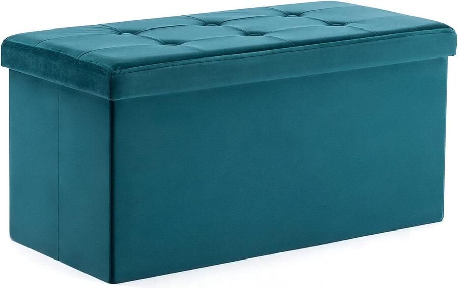 Fluwelen poef opvouwbare Ottomaanse voetenbank met opbergruimte speelgoedkist met deksel opvouwbare voetenbank stoel voor de woonkamer slaapkamer (82 x 40 x 40 cm groenblauw groot)