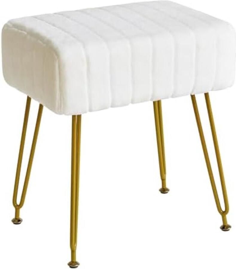 Fluwelen rechthoekige voetensteun kruk Ottomaanse make-up ijdelheid kruk bijzettafel Fluwelen kaptafel stoel Poef bank kruk Gouden stalen poten witL