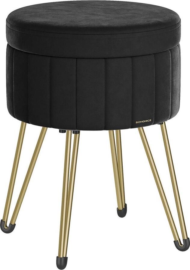 Rootz Living Rootz fluwelen ronde kruk poef gewatteerde zitting comfortabele zitting 39 cm D x 44 4 cm H inktzwart schuim met hoge veerkracht