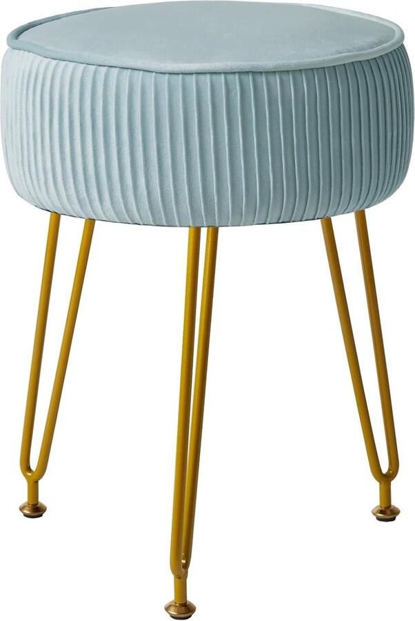 Ronde fluwelen voetenbankje make-up salontafel dressing tafel blauw fluweel goudkleurige stalen poten