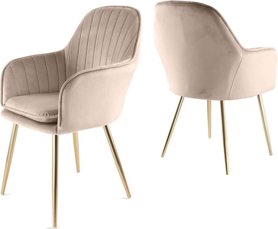 Fluwelen Stoel Set Van 2 Met Gouden Chroom Afwerking Moderne Eetkamer- Lees- of Bureaustoelen