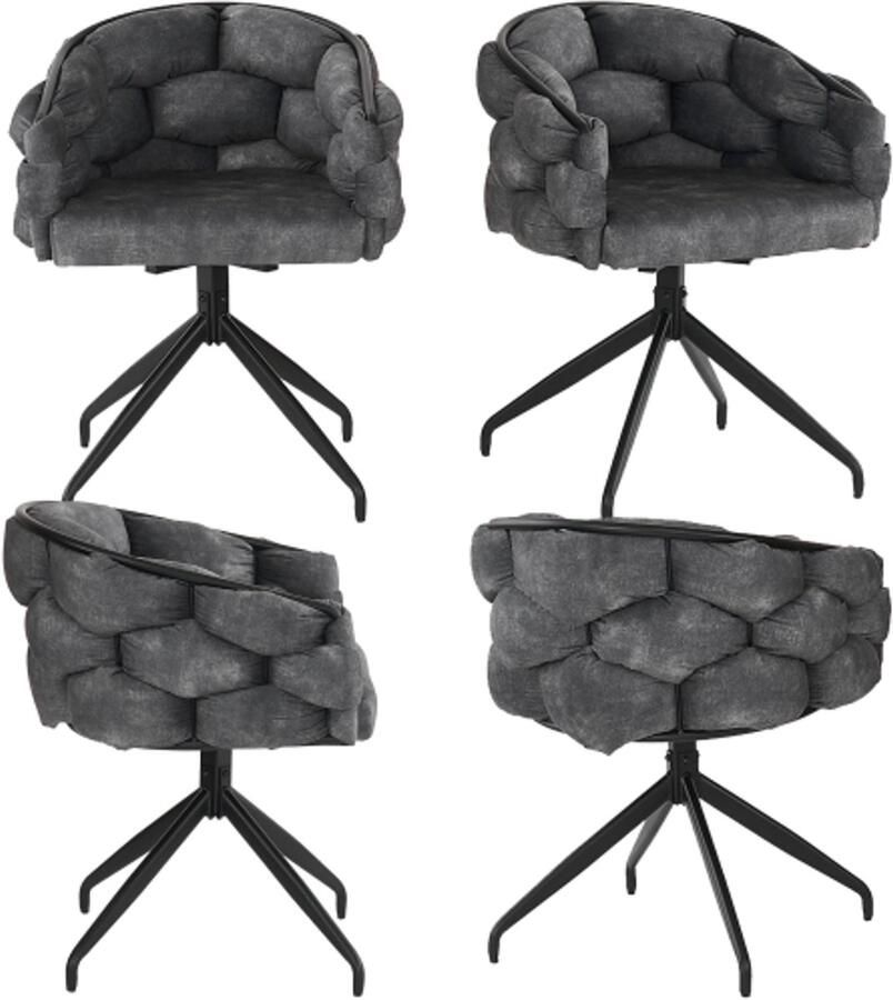 Zonder merk Gotagee Fluwelen stoelen (4 stuks) draaistoel 360° draaibaar woonkamerstoelen eetkamerstoelen make-up stoelen met rugleuning ergonomische stoel bubble stoelen grijs