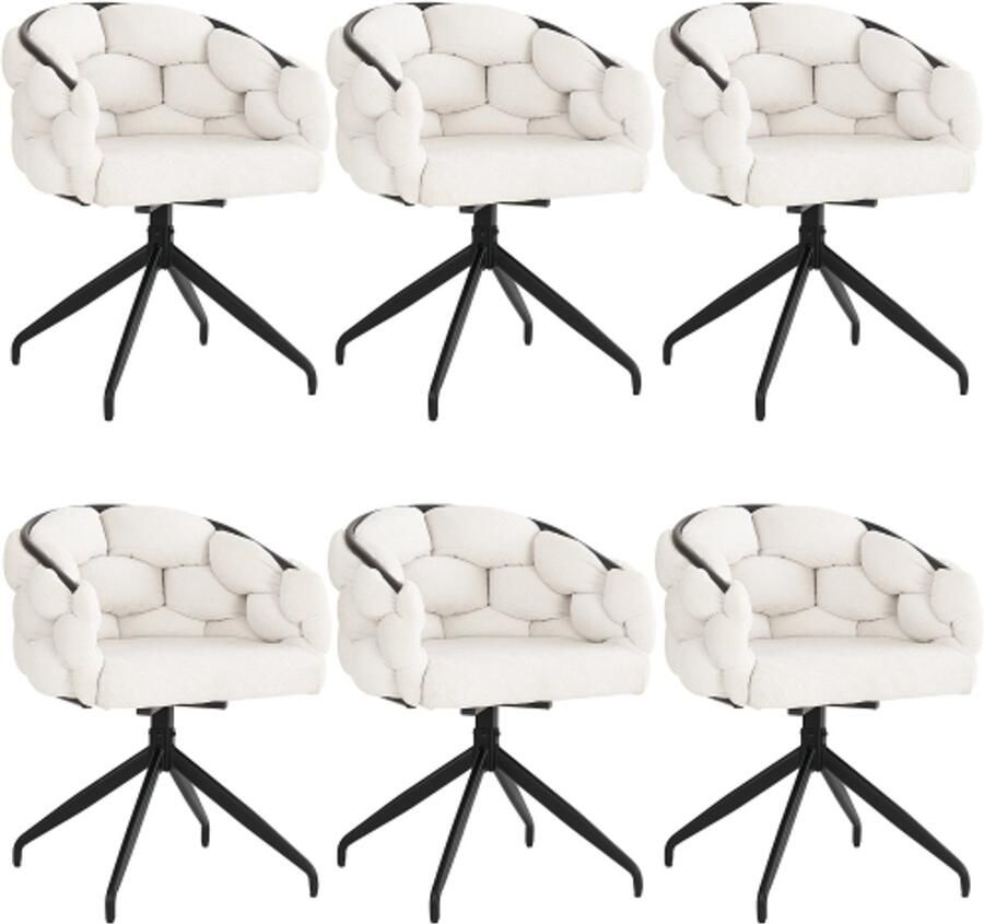 Zonder merk Gotagee Fluwelen stoelen (6 stuks) draaistoel 360° draaibaar woonkamerstoelen eetkamerstoelen make-up stoelen met rugleuning ergonomische stoel bubble stoelen beige