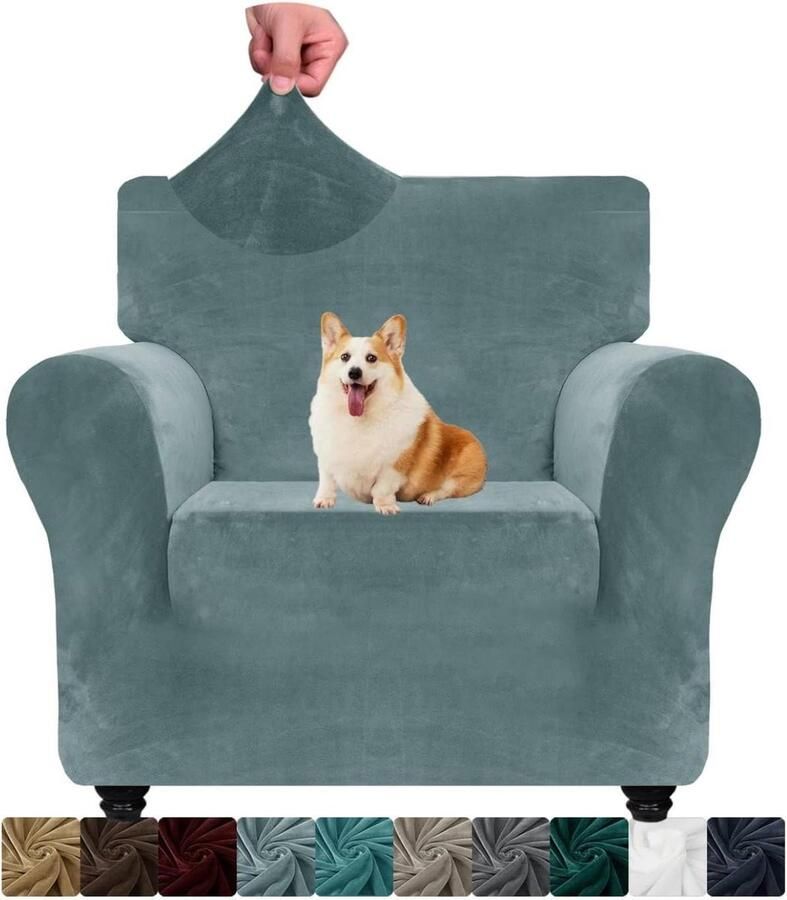 Fluwelen stoelhoes 1-zits dikke stretch bankovertrek honden antislip armleuningen bescherming woonkamer stofblauw