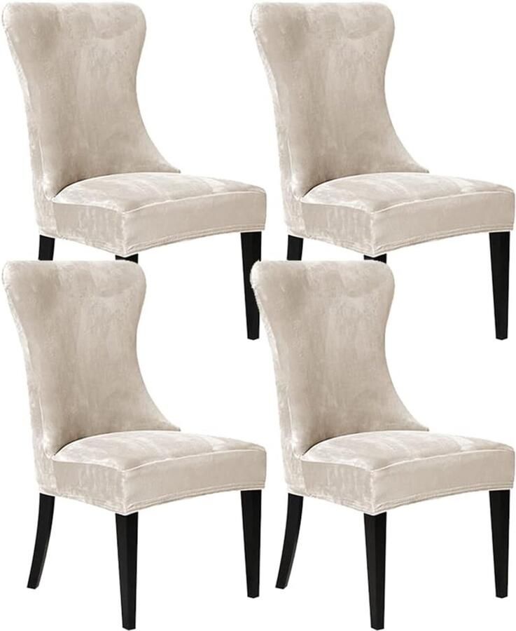 Fluwelen stoelhoes met vleugelleuning sterke afneembare wasbare herbruikbare hoes zonder armleuningen voor eetkamer banket woondecoratie (beige set van 4)