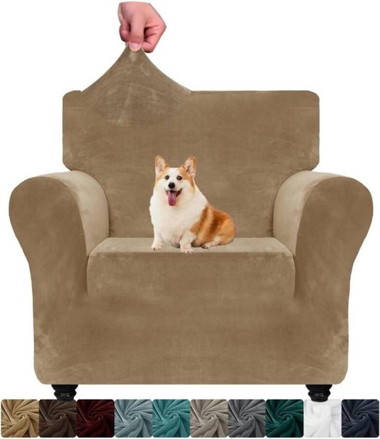 Fluwelen stoelhoes voor 1-zits stoel Dikke stretch bankovertrek met antislip Huisdierbescherming Camel