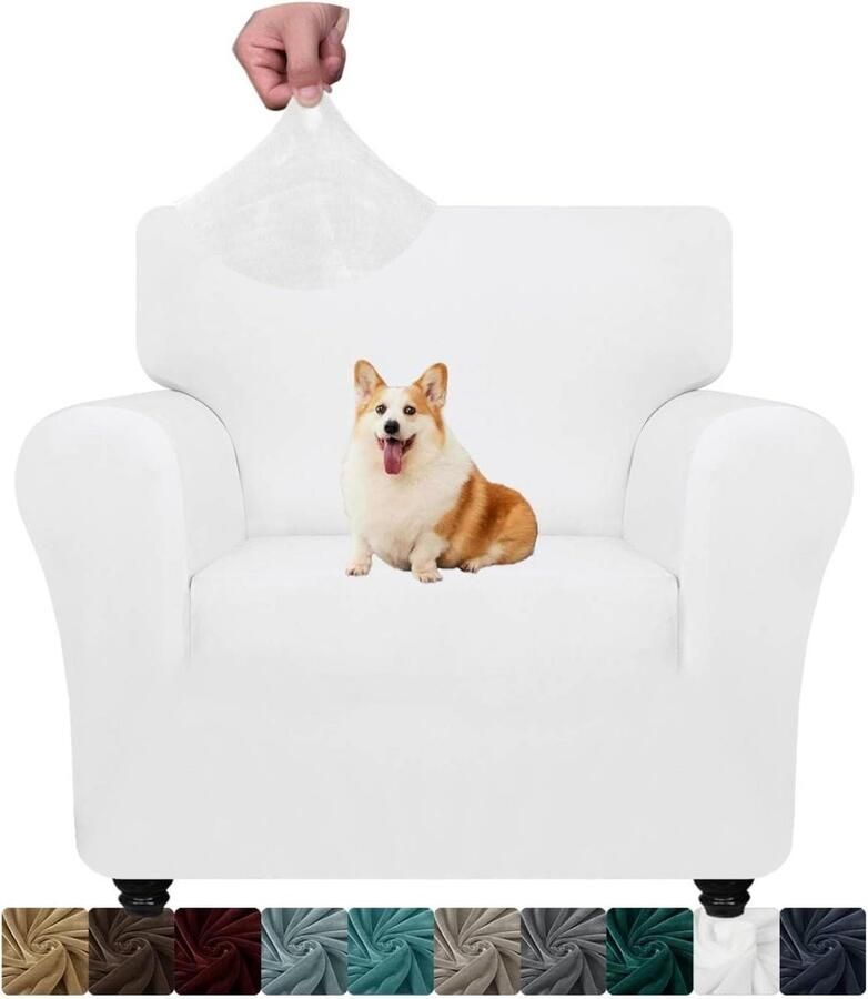 Fluwelen stoelhoes voor fauteuils Dikke rekbare bankhoes Antislip stoelhoes met armleuningen Meubelbeschermer voor woonkamer 1-zits wit