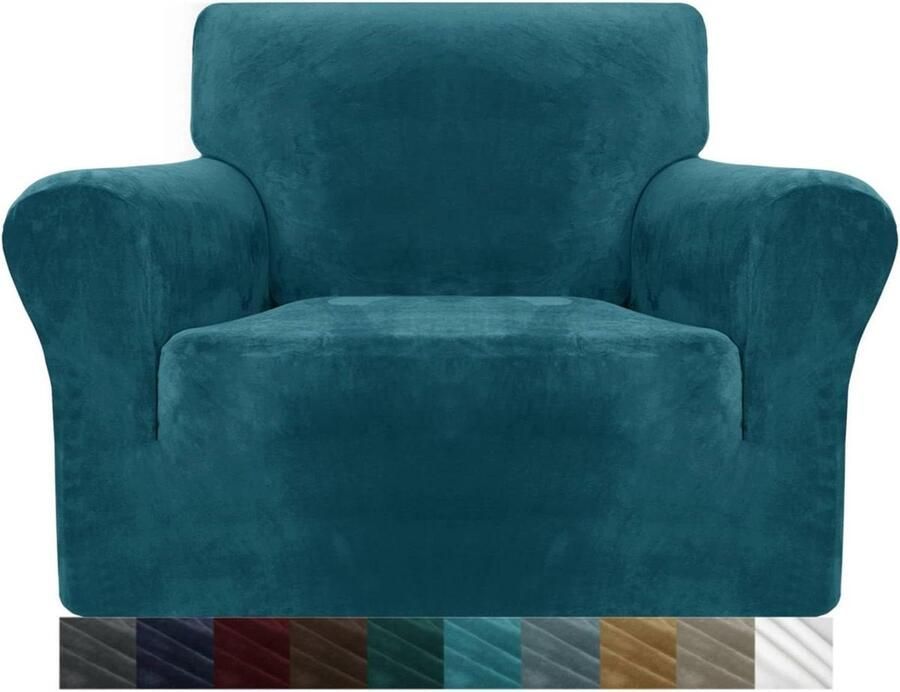 Fluwelen stoelhoes voor fauteuils superstretch antislip geschikt voor honden en katten 1-delige elastische bankbeschermer stoel slipcover met armen 1-zits zwartachtig groen Stoelhoezen